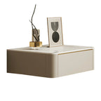 Table de chevet flottante basse en cuir beige avec plateau en pierre et tiroir