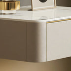 Table de chevet flottante basse en cuir beige avec plateau en pierre et tiroir