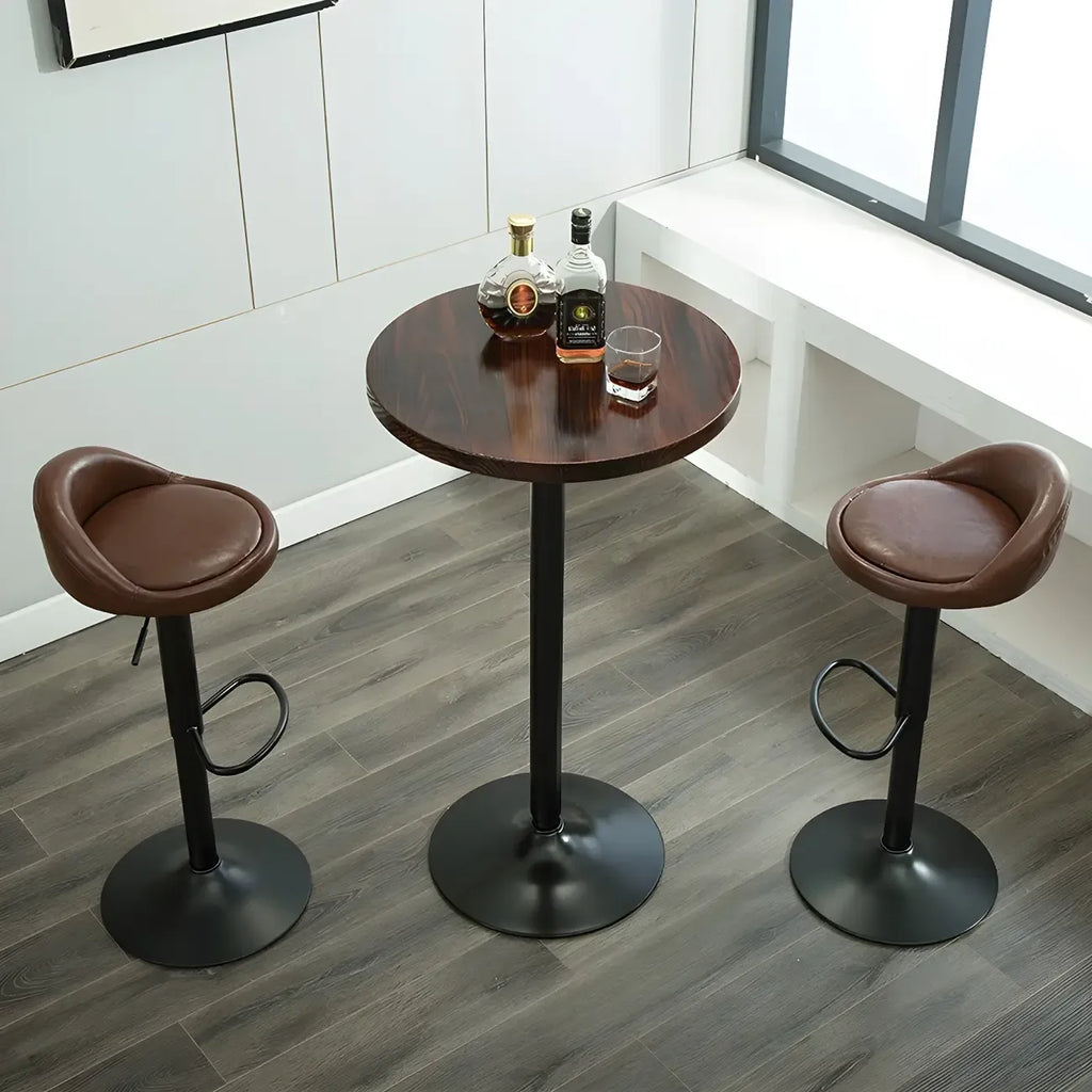 Table basse ronde minimaliste en bois et métal avec piédestal