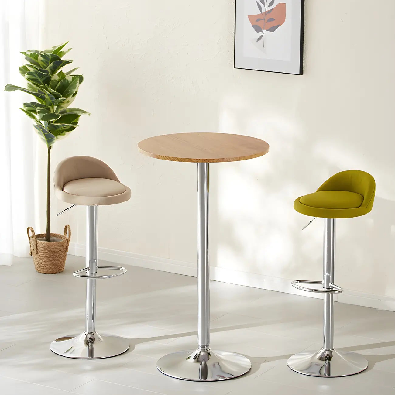 Table basse ronde minimaliste en bois et métal avec piédestal