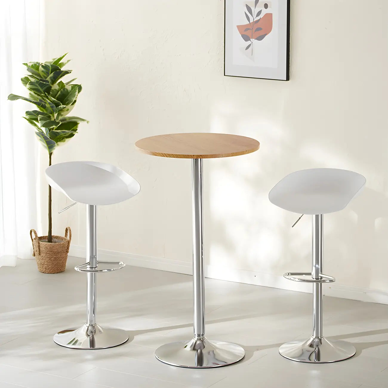 Table basse ronde minimaliste en bois et métal avec piédestal