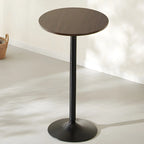 Table basse ronde minimaliste en bois et métal avec piédestal