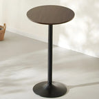 Table basse ronde minimaliste en bois et métal avec piédestal