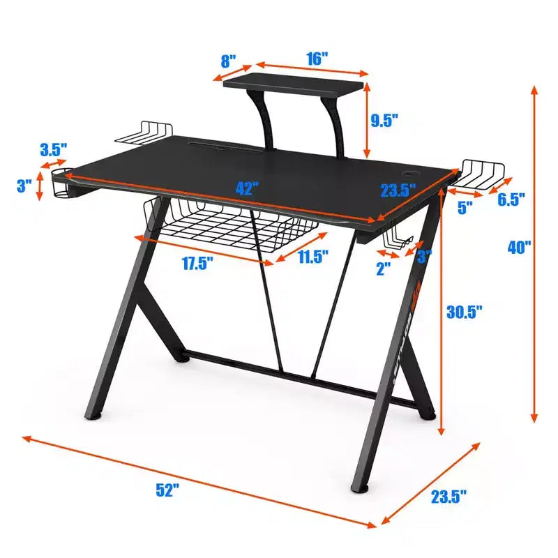 Bureau de jeu Costway, bureau d'ordinateur, poste de travail avec crochet pour casque et porte-gobelet