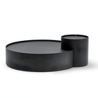 Table basse gigogne ronde moderne en bois noir avec rangement