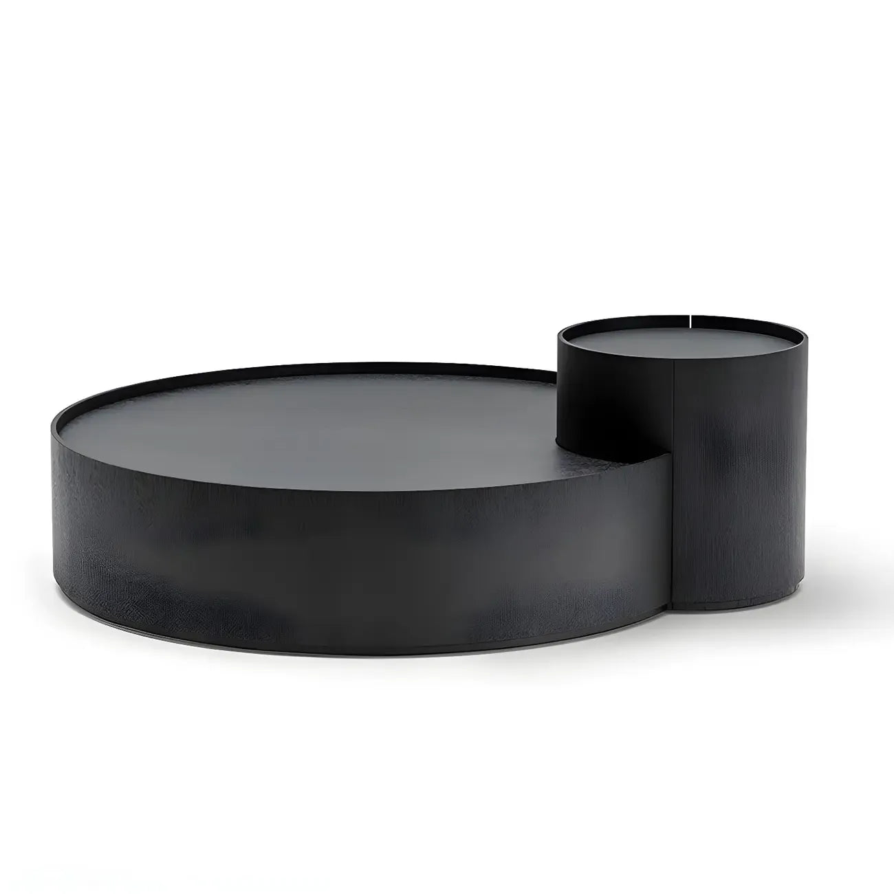 Table basse gigogne ronde moderne en bois noir avec rangement