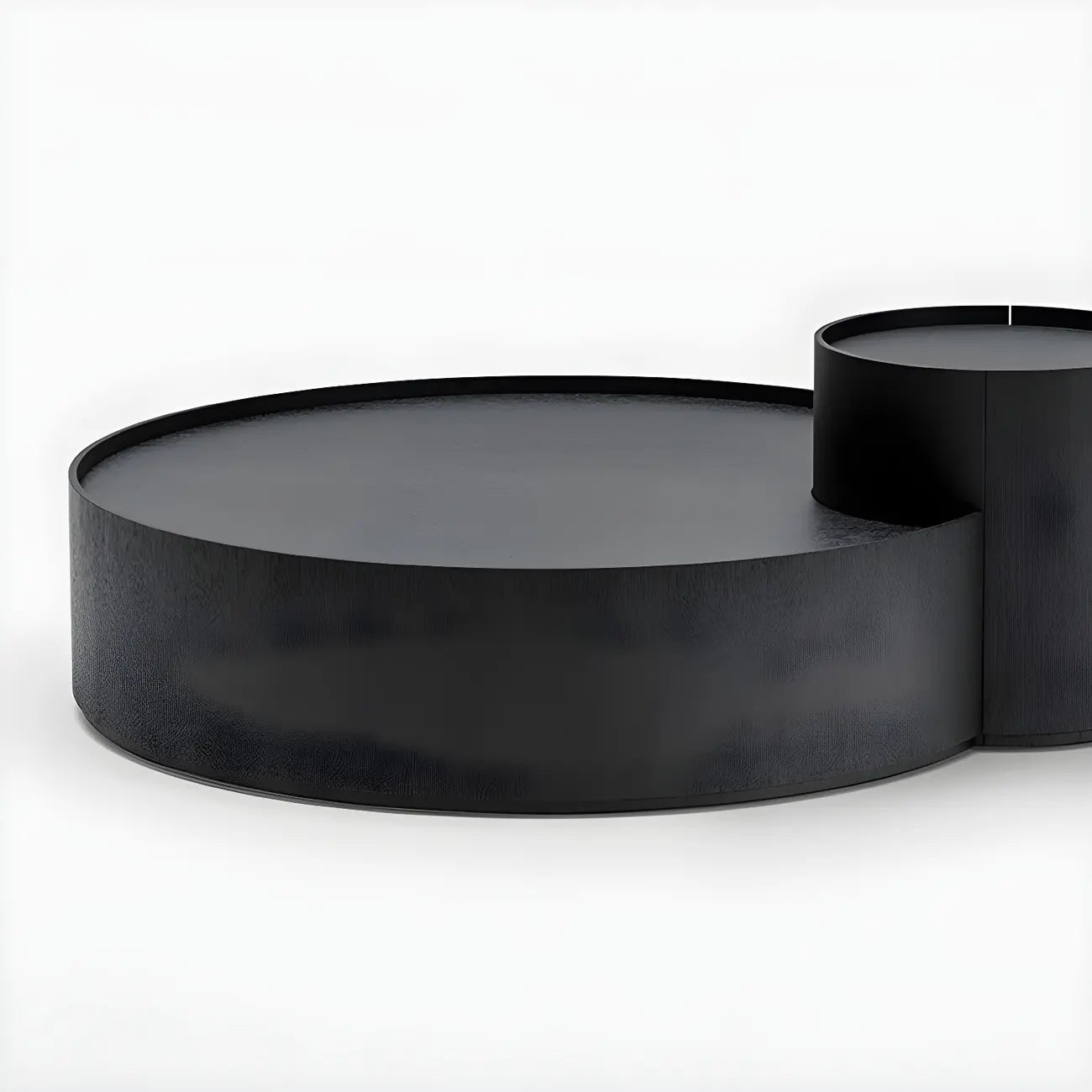 Table basse gigogne ronde moderne en bois noir avec rangement