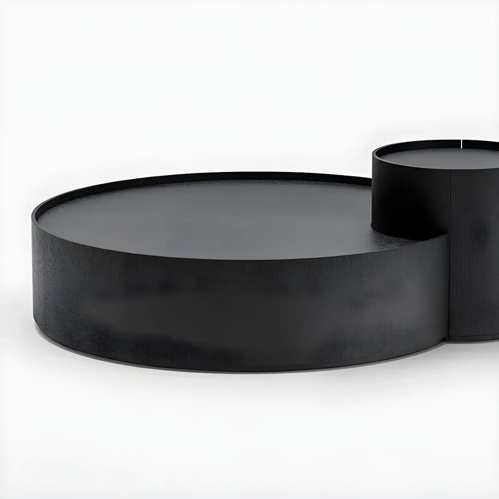 Table basse gigogne ronde moderne en bois noir avec rangement
