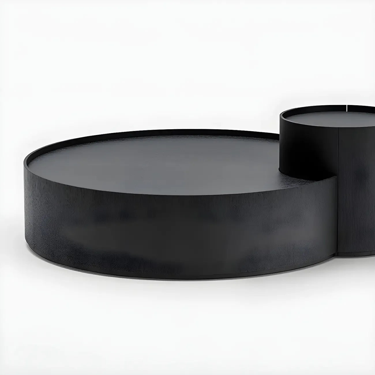 Table basse gigogne ronde moderne en bois noir avec rangement
