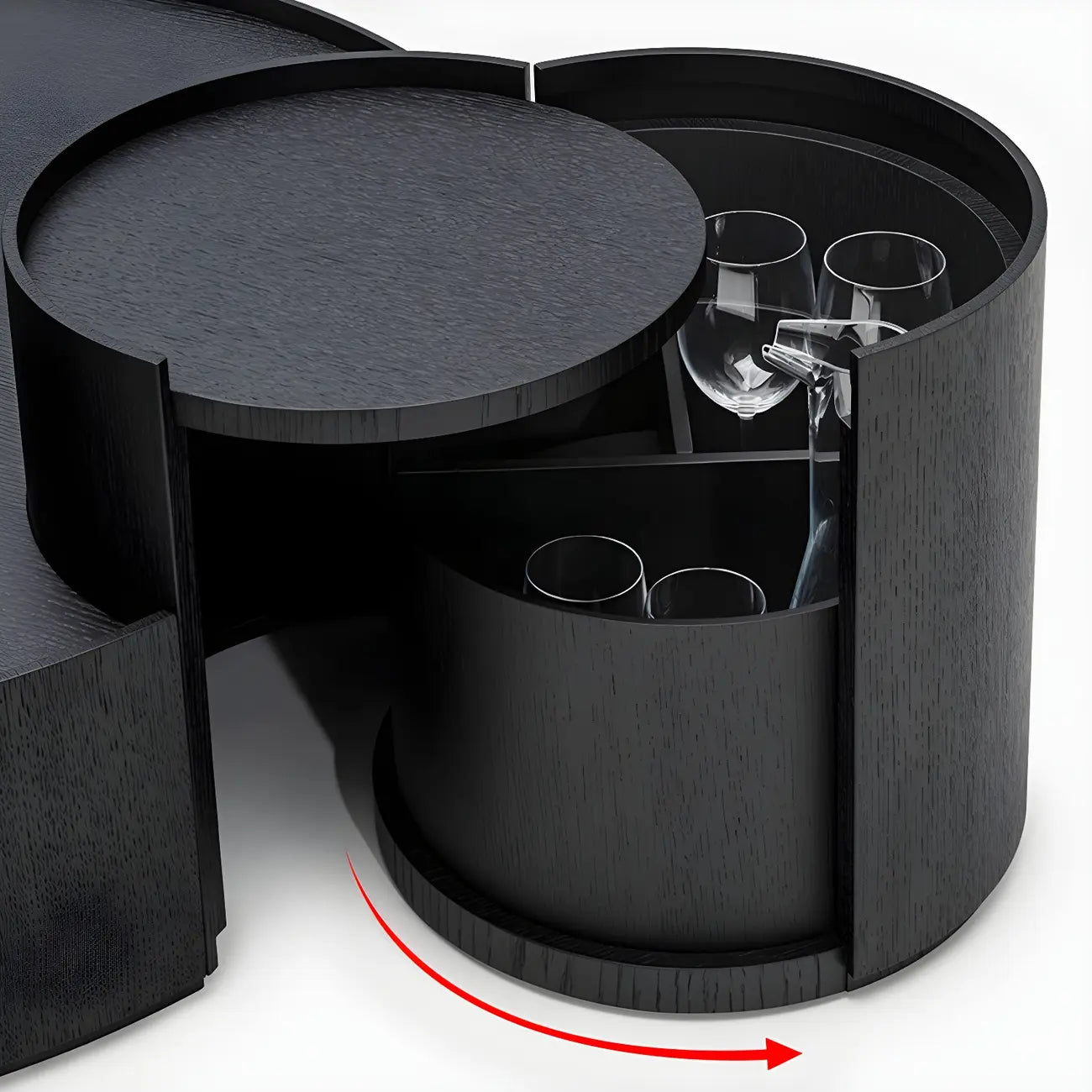 Table basse gigogne ronde moderne en bois noir avec rangement