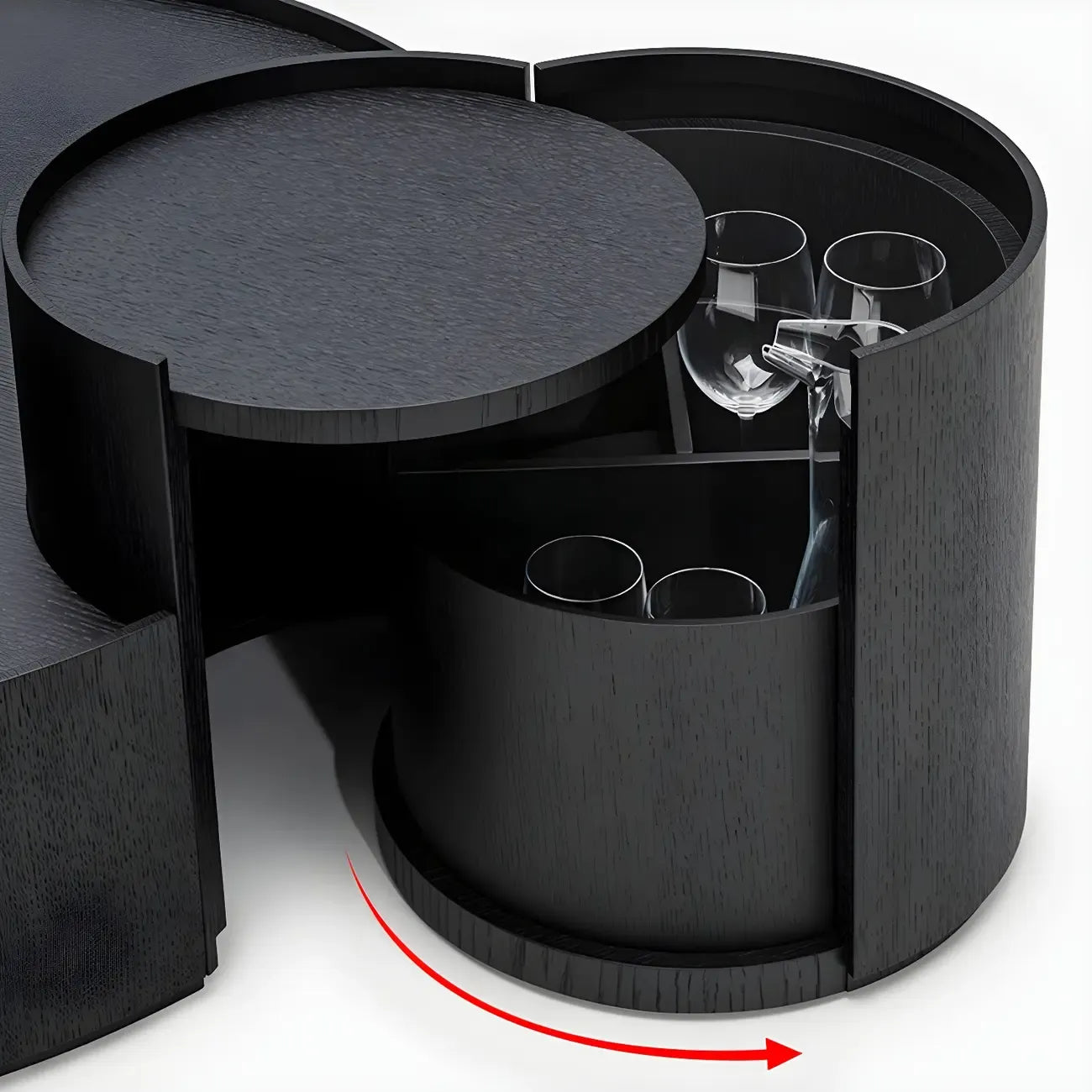 Table basse gigogne ronde moderne en bois noir avec rangement