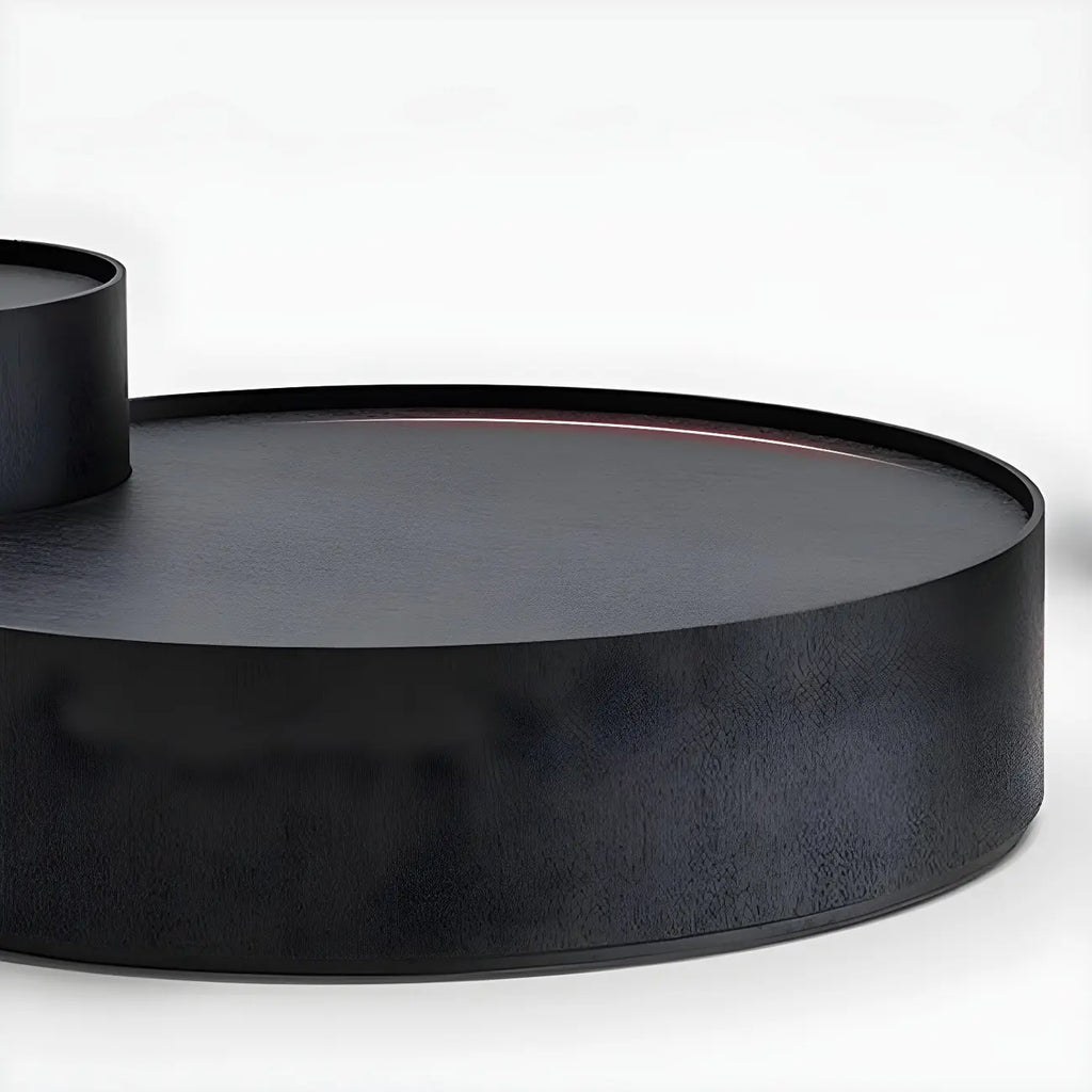 Table basse gigogne ronde moderne en bois noir avec rangement
