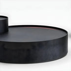 Table basse gigogne ronde moderne en bois noir avec rangement