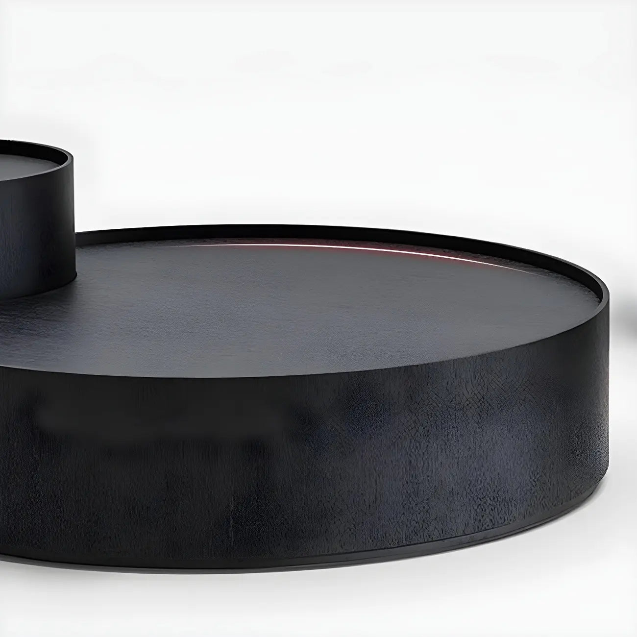 Table basse gigogne ronde moderne en bois noir avec rangement