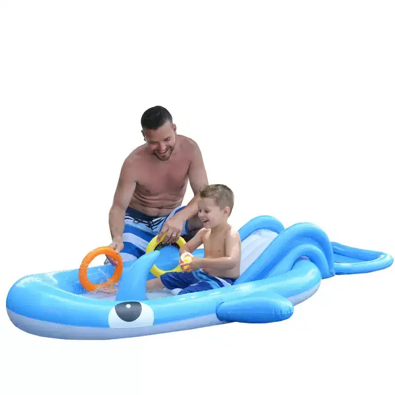 Pool Central Inflatable Childrens Whale Shaped Interactive Play Pool - 6.75' - Blue and White
