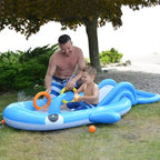 Piscine gonflable interactive pour enfants en forme de baleine Pool Central – 2,05 m – Bleu et Blanc