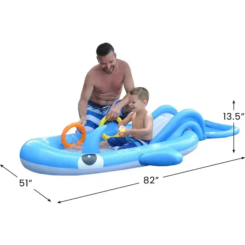Piscine gonflable interactive pour enfants en forme de baleine Pool Central – 2,05 m – Bleu et Blanc