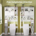 Over The Toilet Storage Cabinet - 67.4 H Farmhouse Bathroom Organizers and Storage with Adjustable Shelf and Glass Door for Bathroom, Laundry