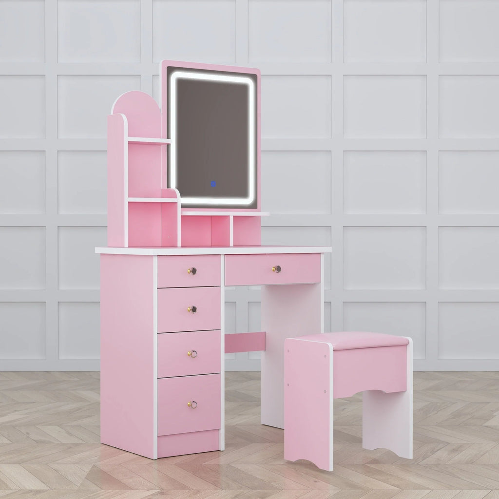 Ensemble coiffeuse avec lumière LED, miroir et tabouret