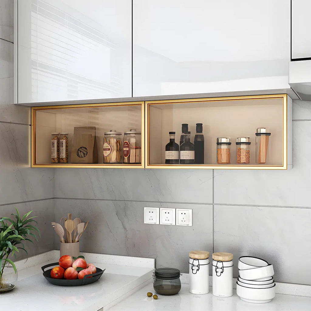 vaisselier mural en bois pour cuisine avec porte vitrée