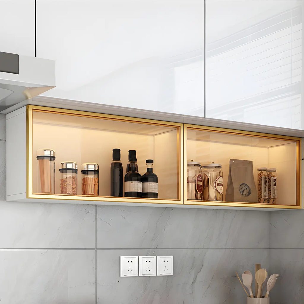 vaisselier mural en bois pour cuisine avec porte vitrée