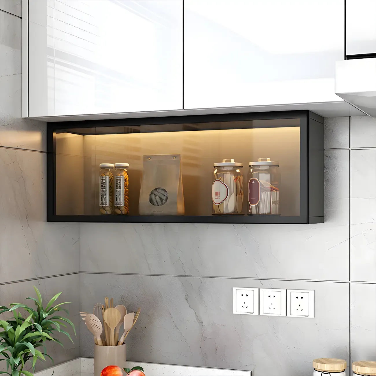 vaisselier mural en bois gris pour cuisine