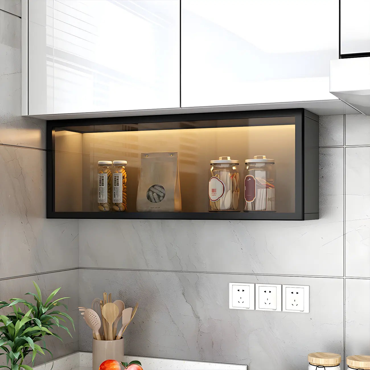 vaisselier mural en bois gris pour cuisine