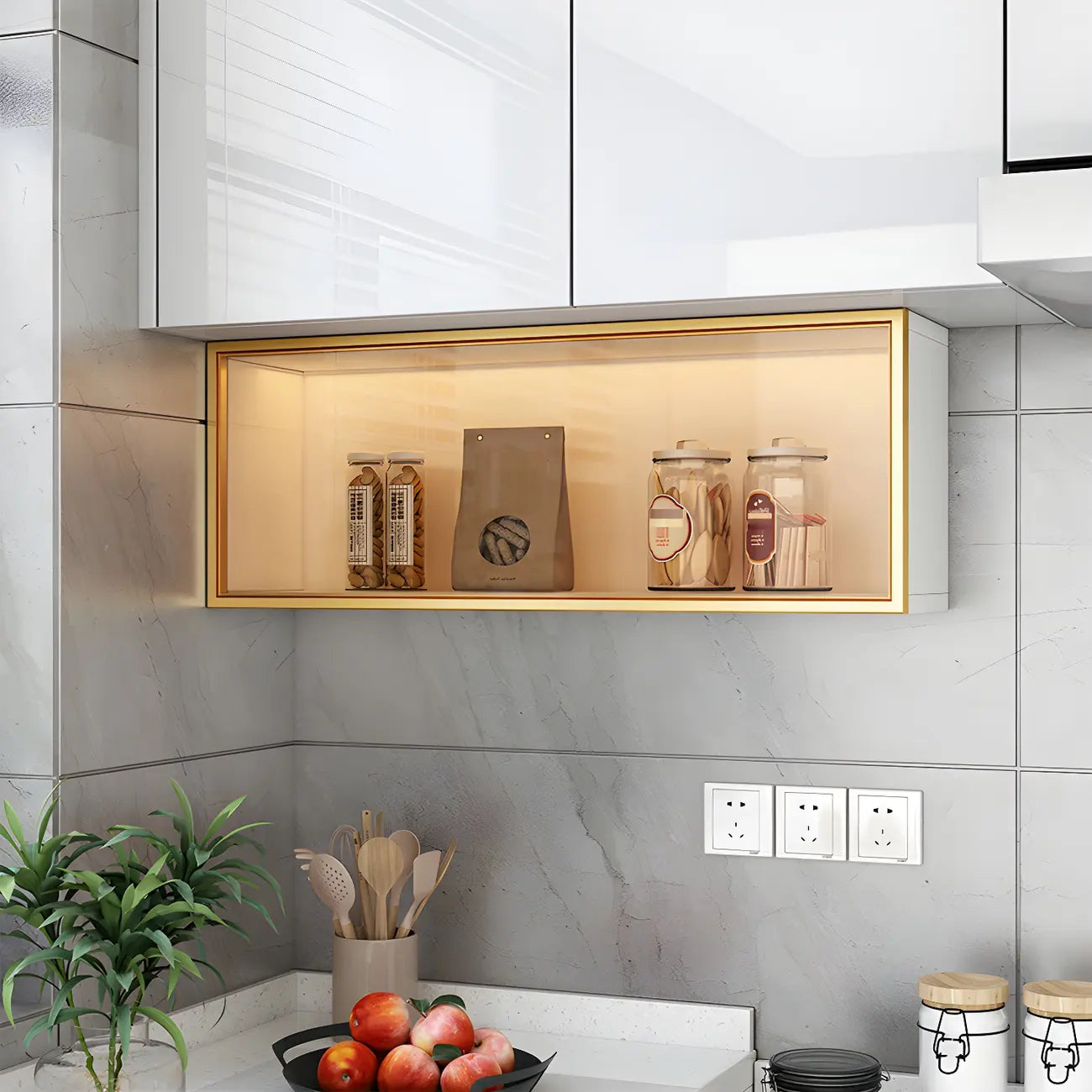 vaisselier mural en bois gris pour cuisine