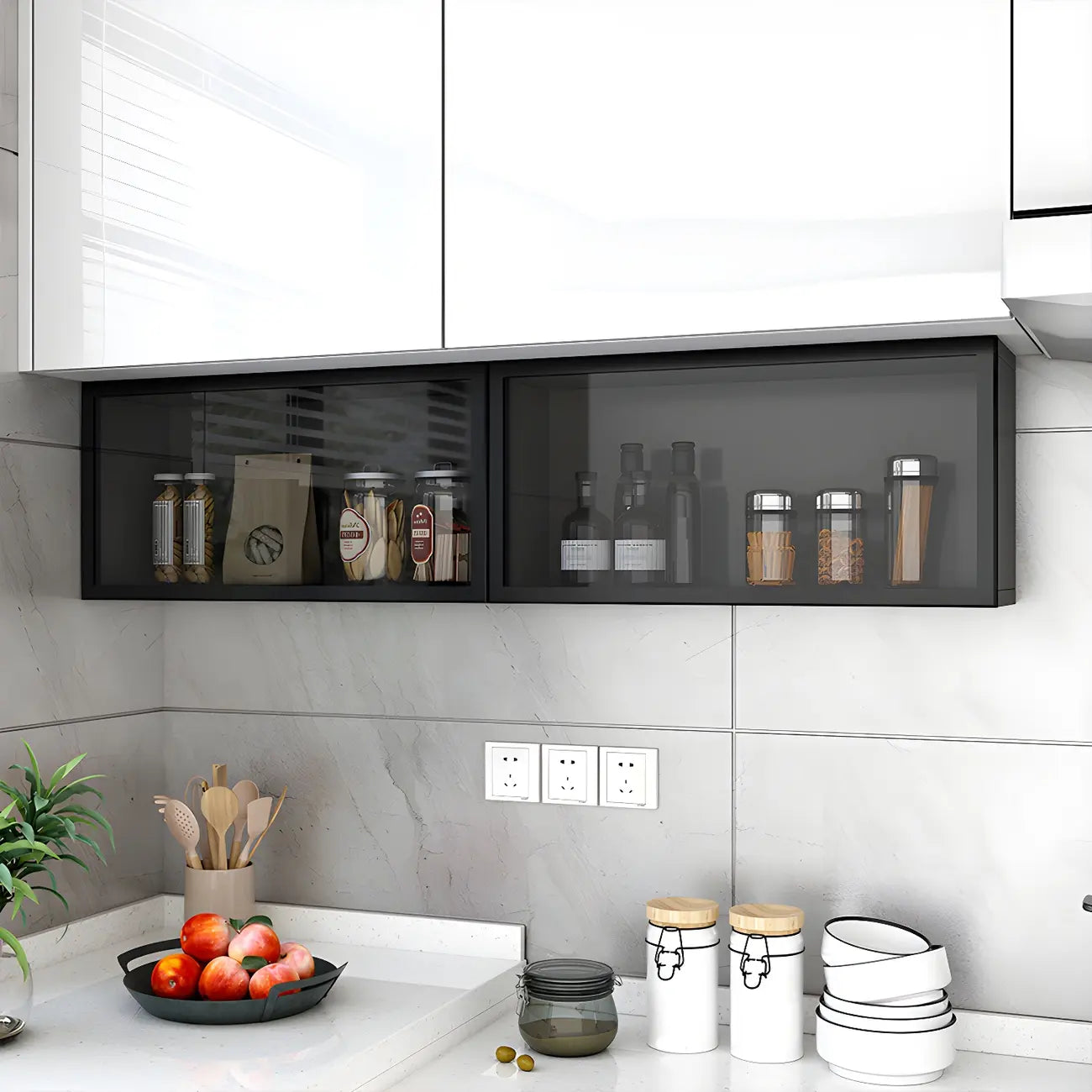 vaisselier mural en bois gris pour cuisine