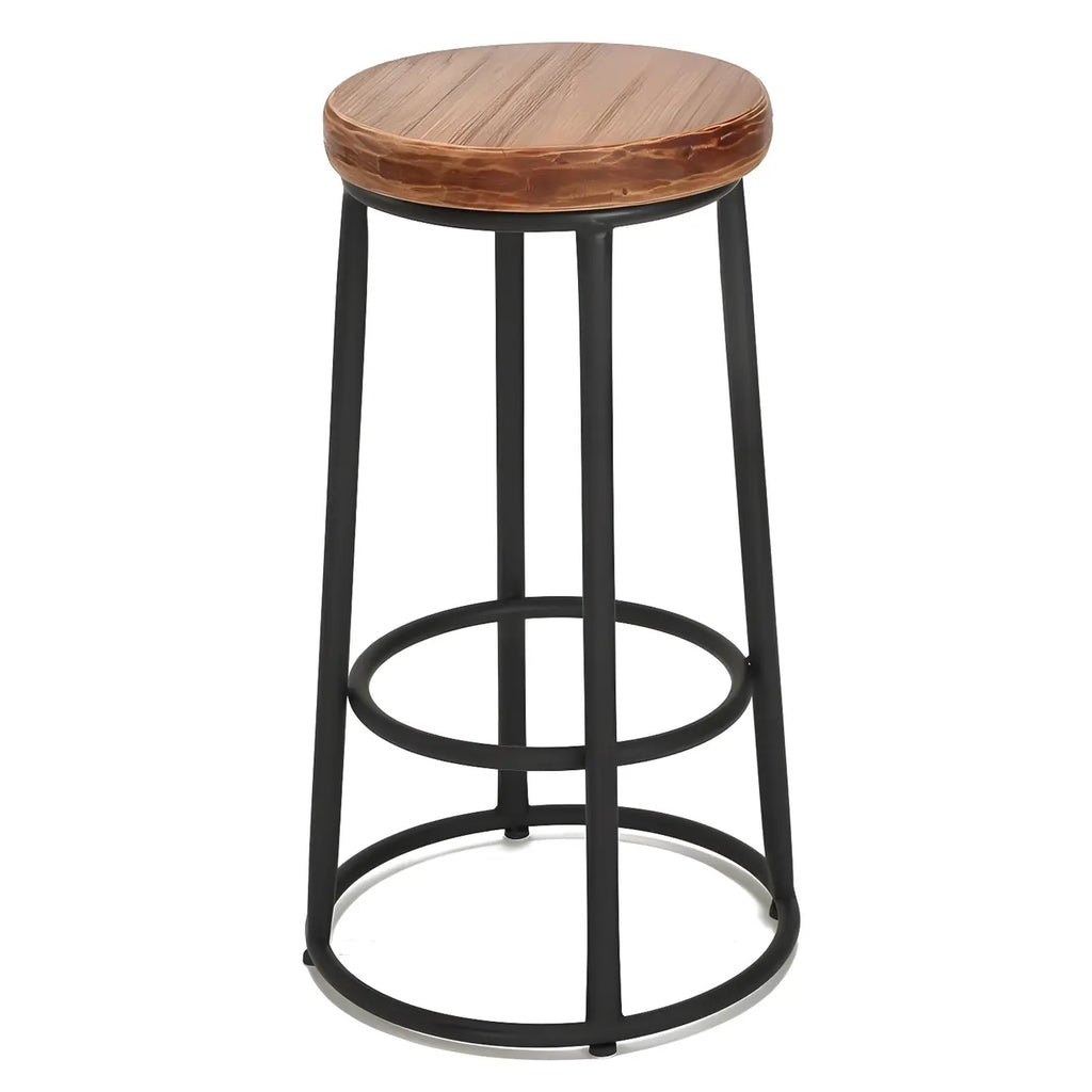 Tabourets de bar ronds en bois sans dossier de style industriel