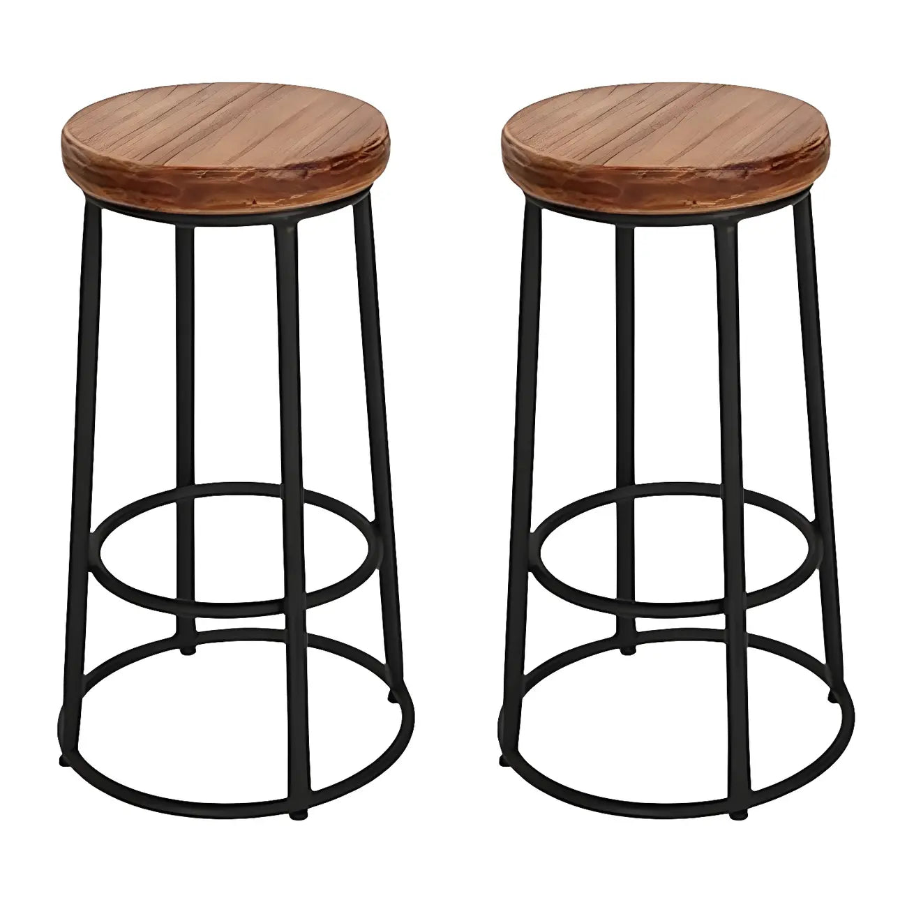 Tabourets de bar ronds en bois sans dossier de style industriel