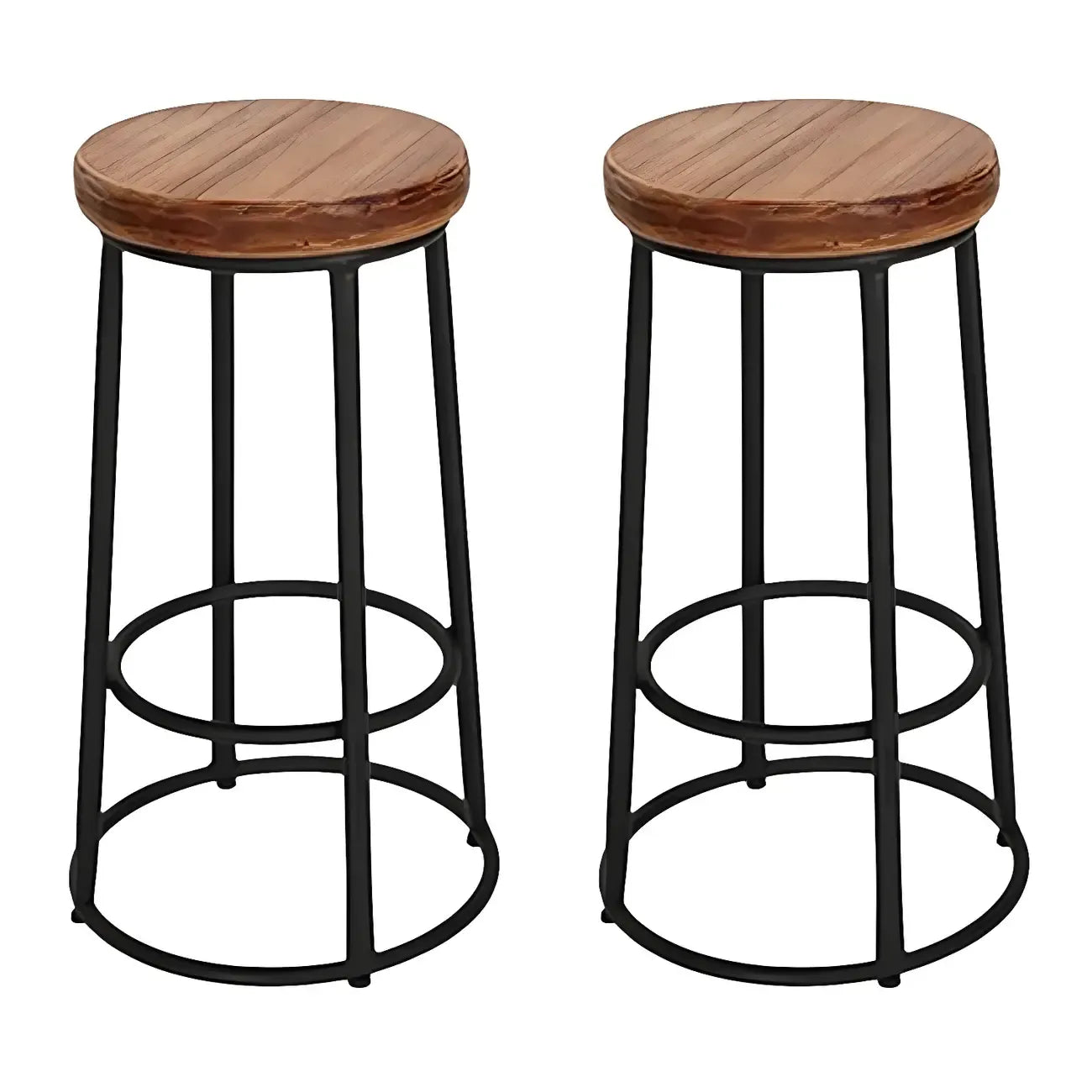 Tabourets de bar ronds en bois sans dossier de style industriel