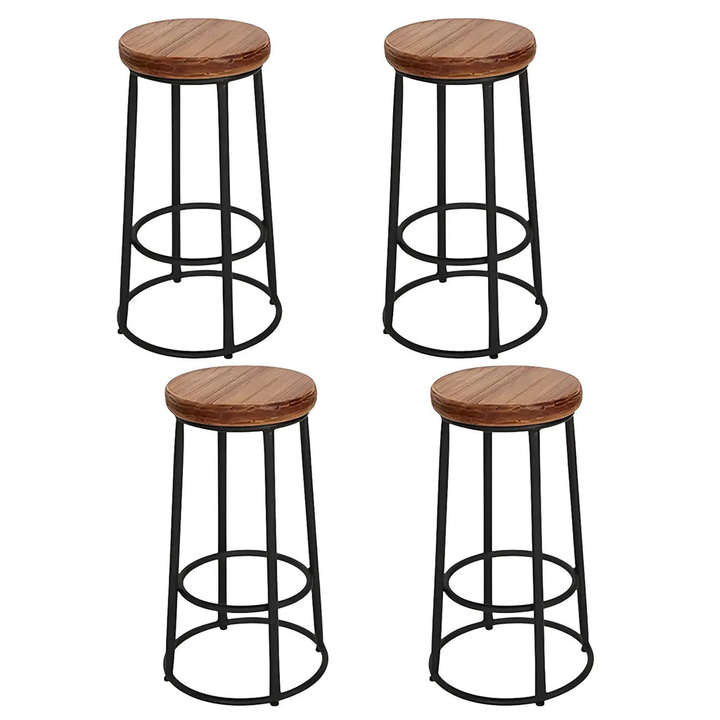 Tabourets de bar ronds en bois sans dossier de style industriel