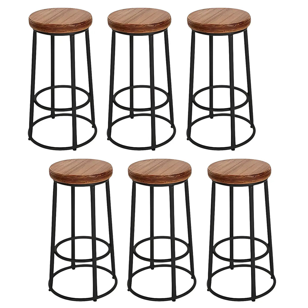 Tabourets de bar ronds en bois sans dossier de style industriel