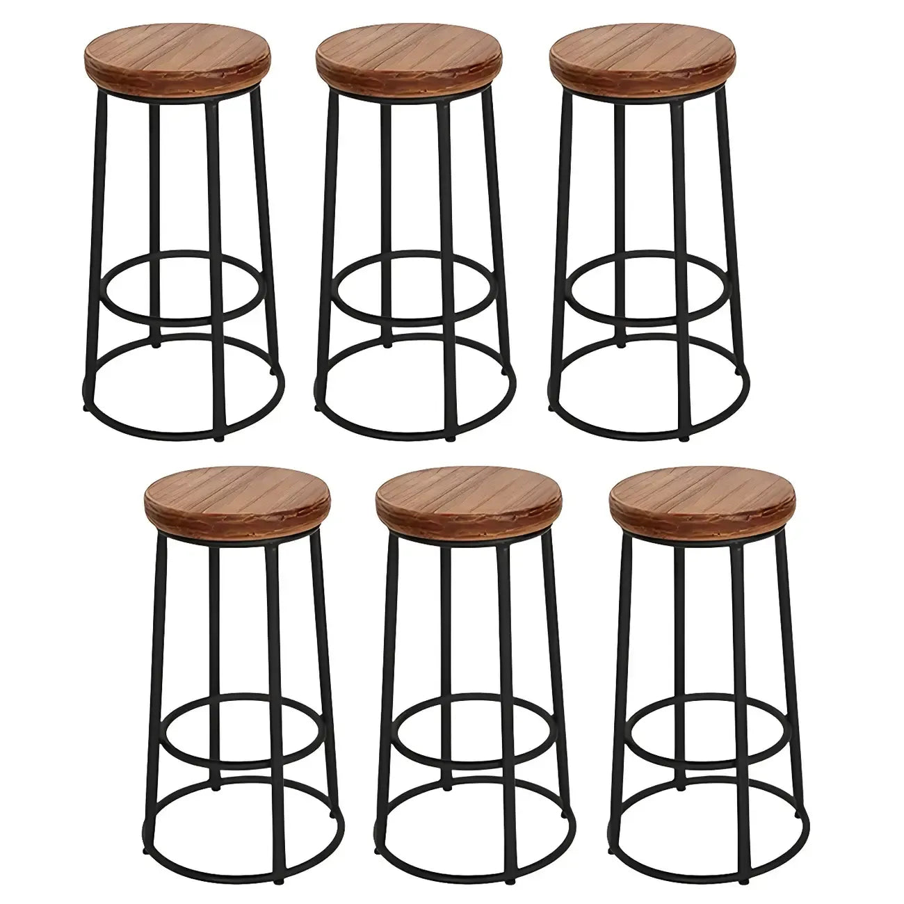 Tabourets de bar ronds en bois sans dossier de style industriel