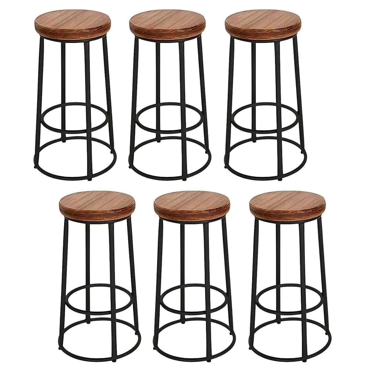 Tabourets de bar ronds en bois sans dossier de style industriel