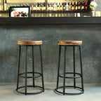 Tabourets de bar ronds en bois sans dossier de style industriel