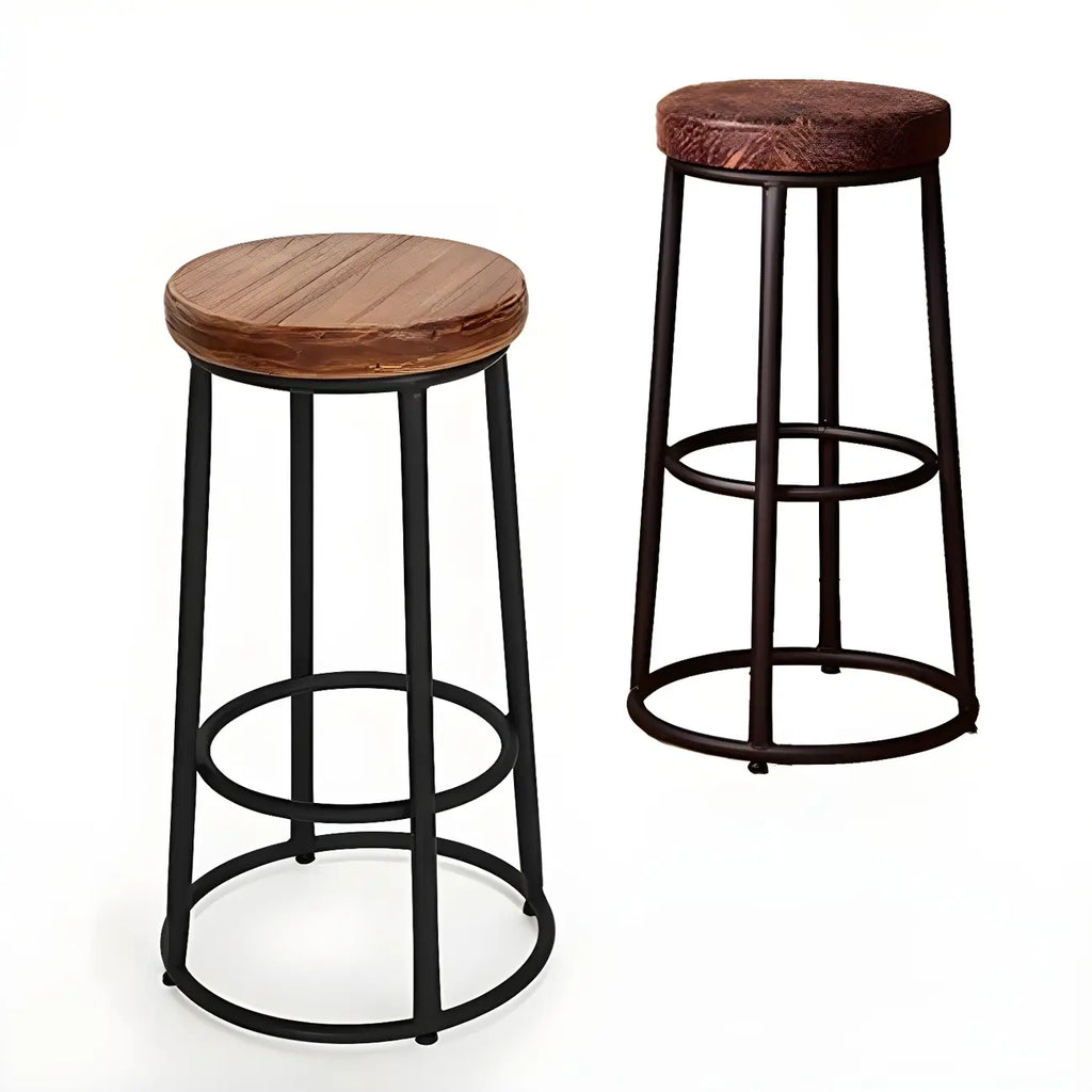 Tabourets de bar ronds en bois sans dossier de style industriel