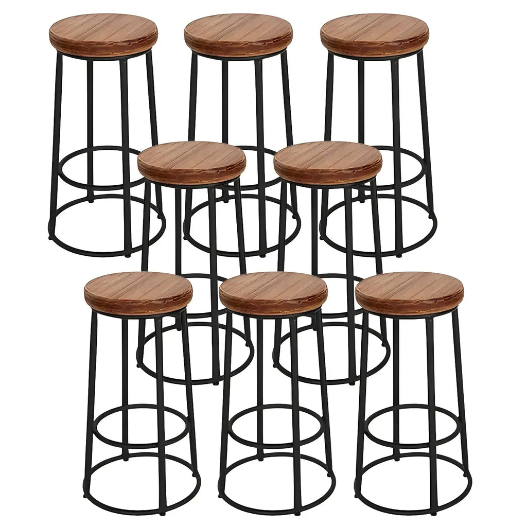 Tabourets de bar ronds en bois sans dossier de style industriel