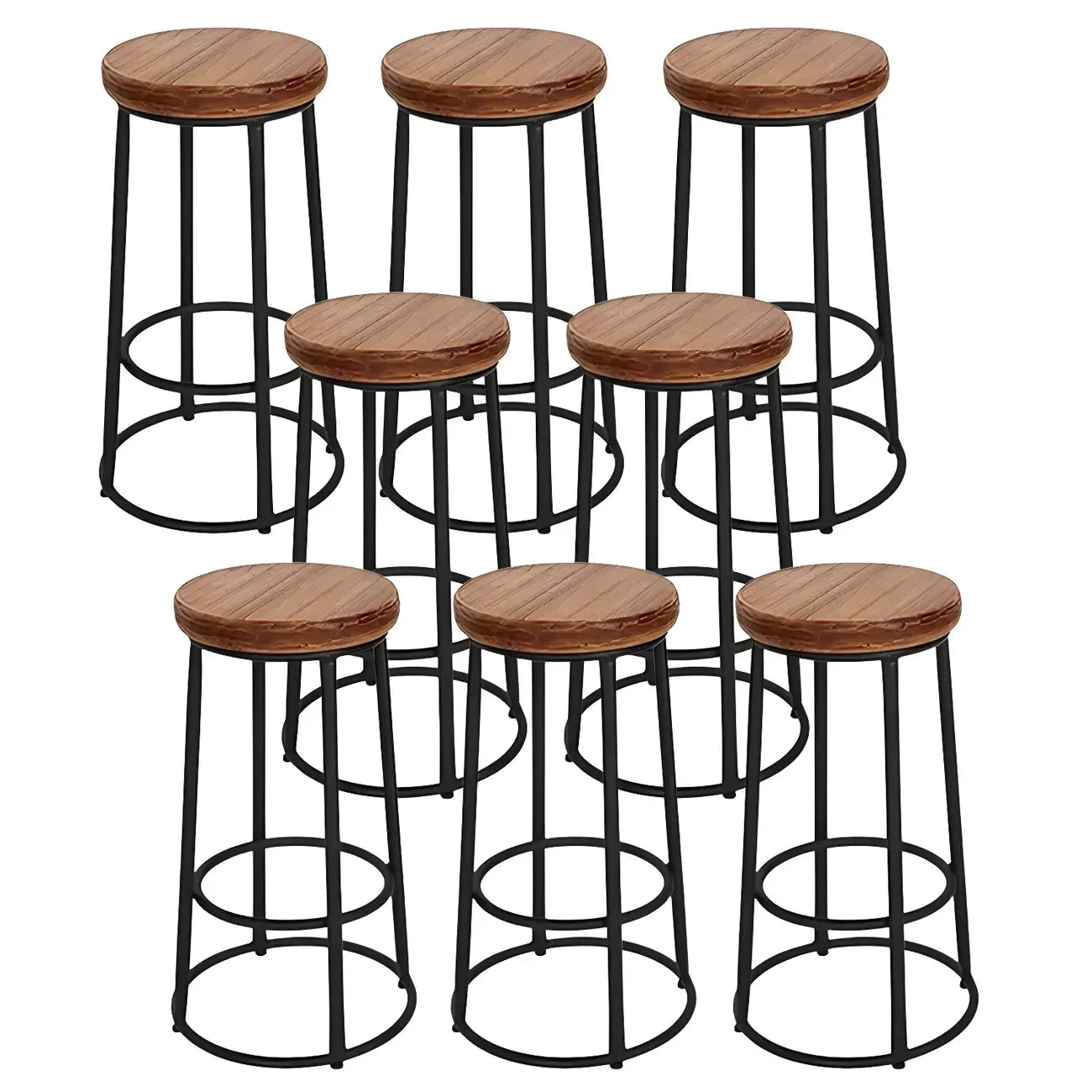 Tabourets de bar ronds en bois sans dossier de style industriel