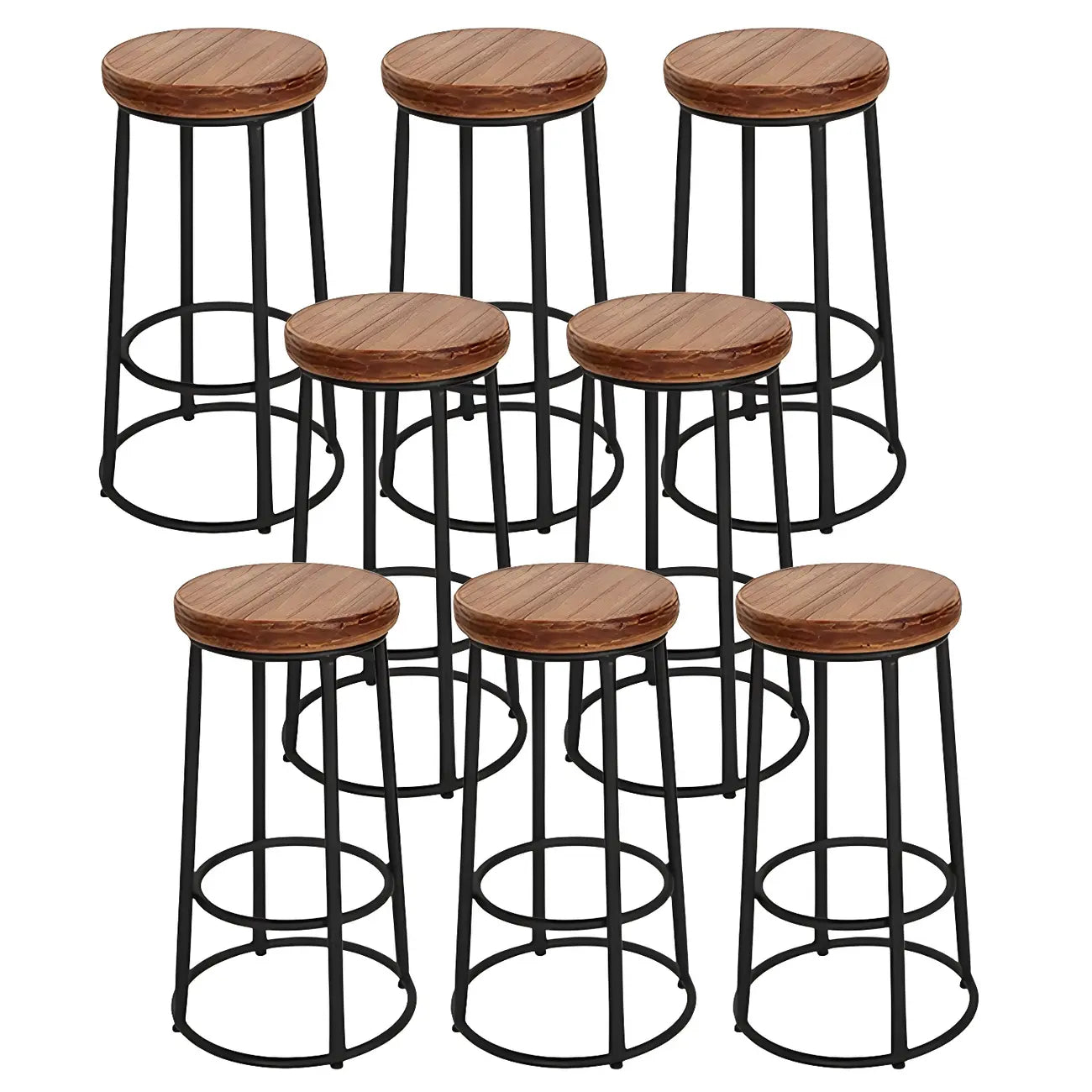 Tabourets de bar ronds en bois sans dossier de style industriel
