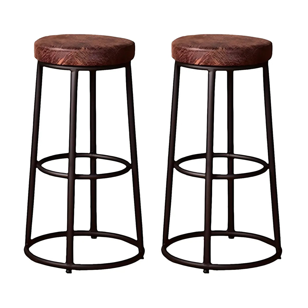 Tabourets de bar ronds en bois sans dossier de style industriel
