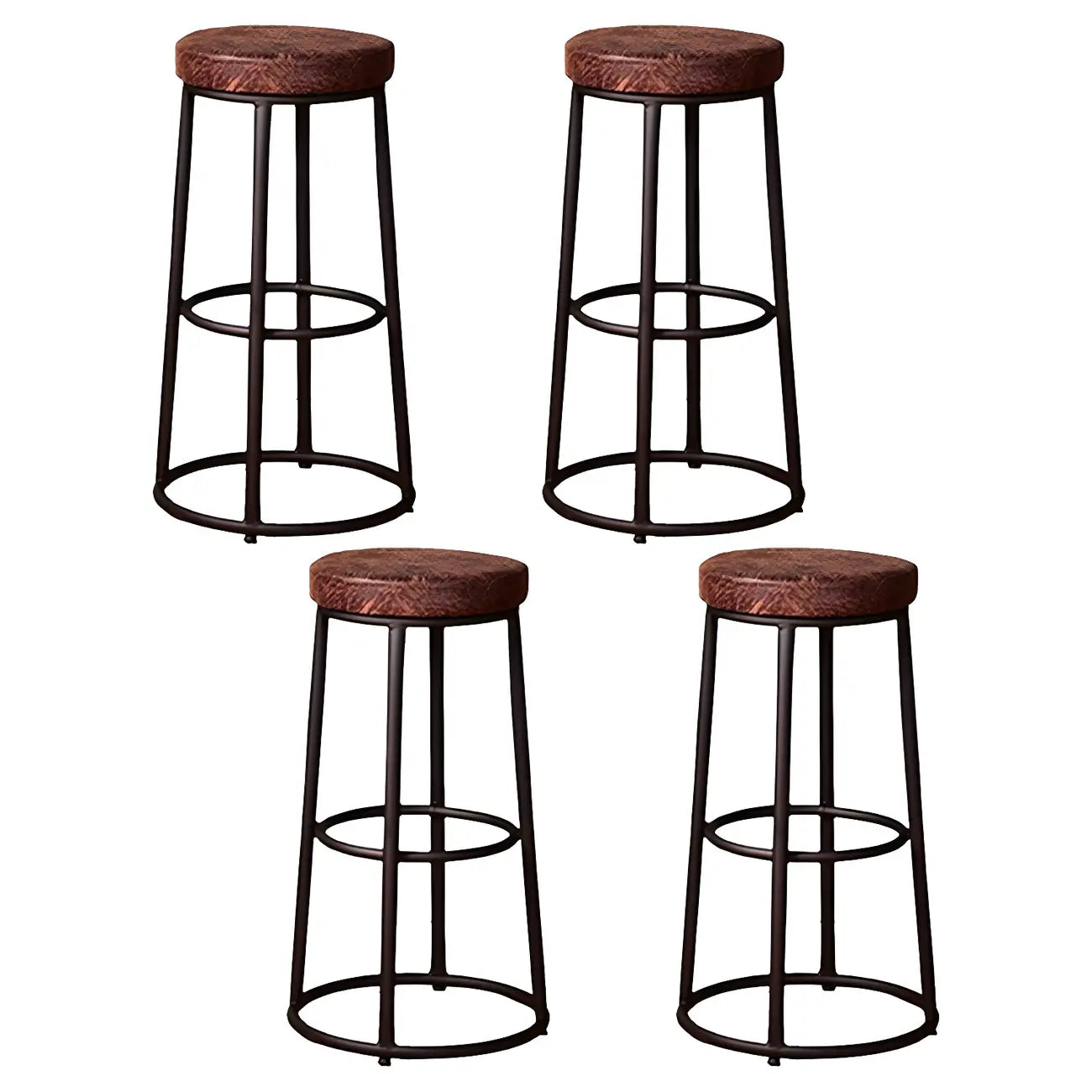 Tabourets de bar ronds en bois sans dossier de style industriel