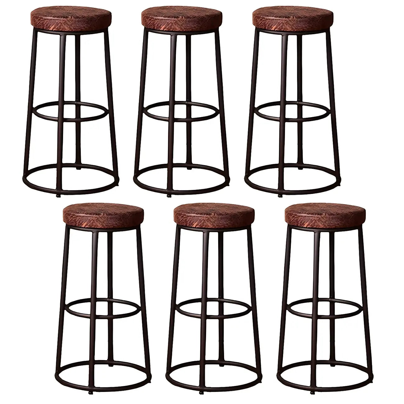 Tabourets de bar ronds en bois sans dossier de style industriel