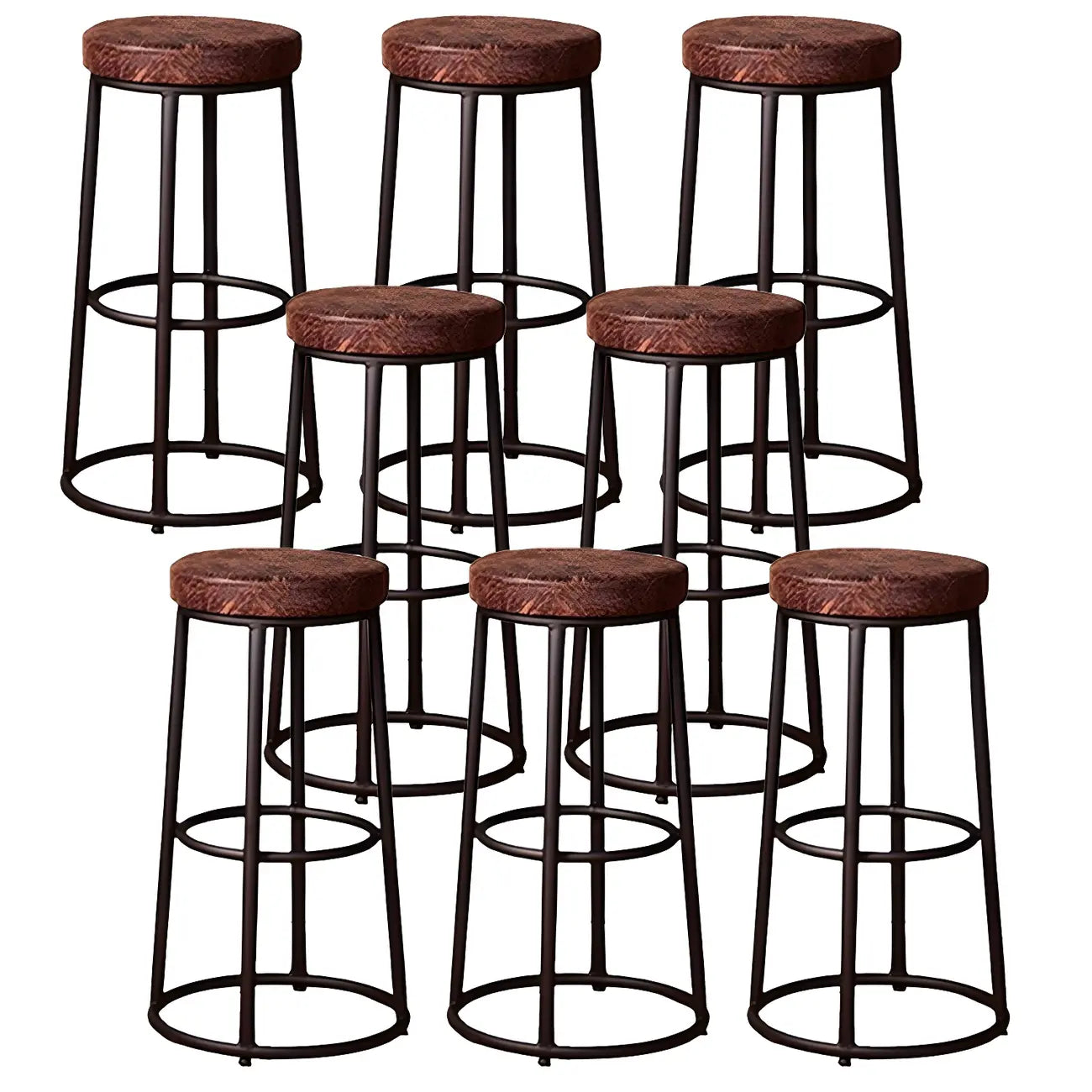 Tabourets de bar ronds en bois sans dossier de style industriel