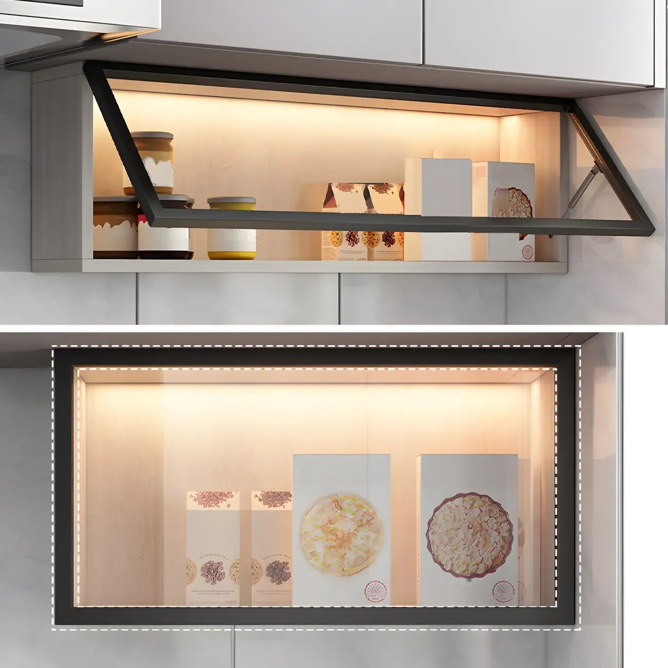 Vitrine murale moderne en bois gris et porte vitrée