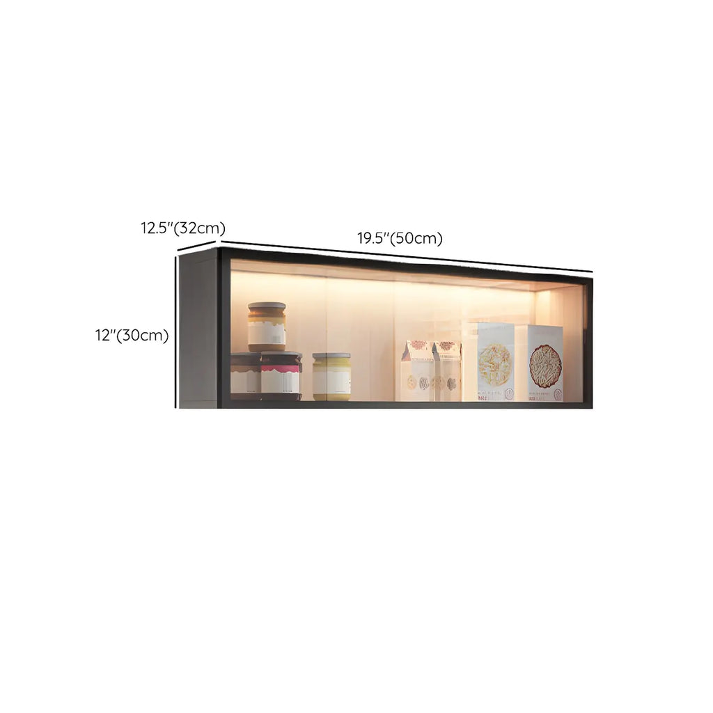 Vitrine murale moderne en bois gris et porte vitrée
