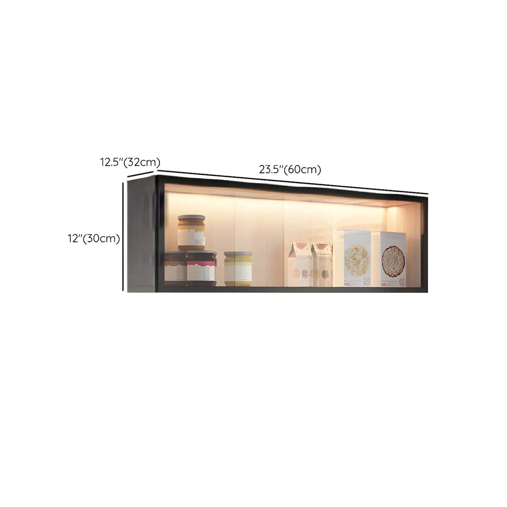 Vitrine murale moderne en bois gris et porte vitrée