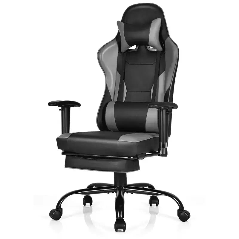 Sedia da gaming Costway, sedia da ufficio Racing con schienale alto e poggiapiedi, nera