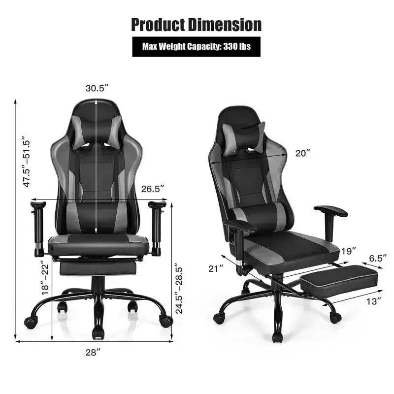 Sedia da gaming Costway, sedia da ufficio Racing con schienale alto e poggiapiedi, nera